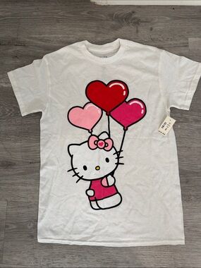 Hello Kitty White Tee with Pink and Red Heart Balloons 100% cotton XS
